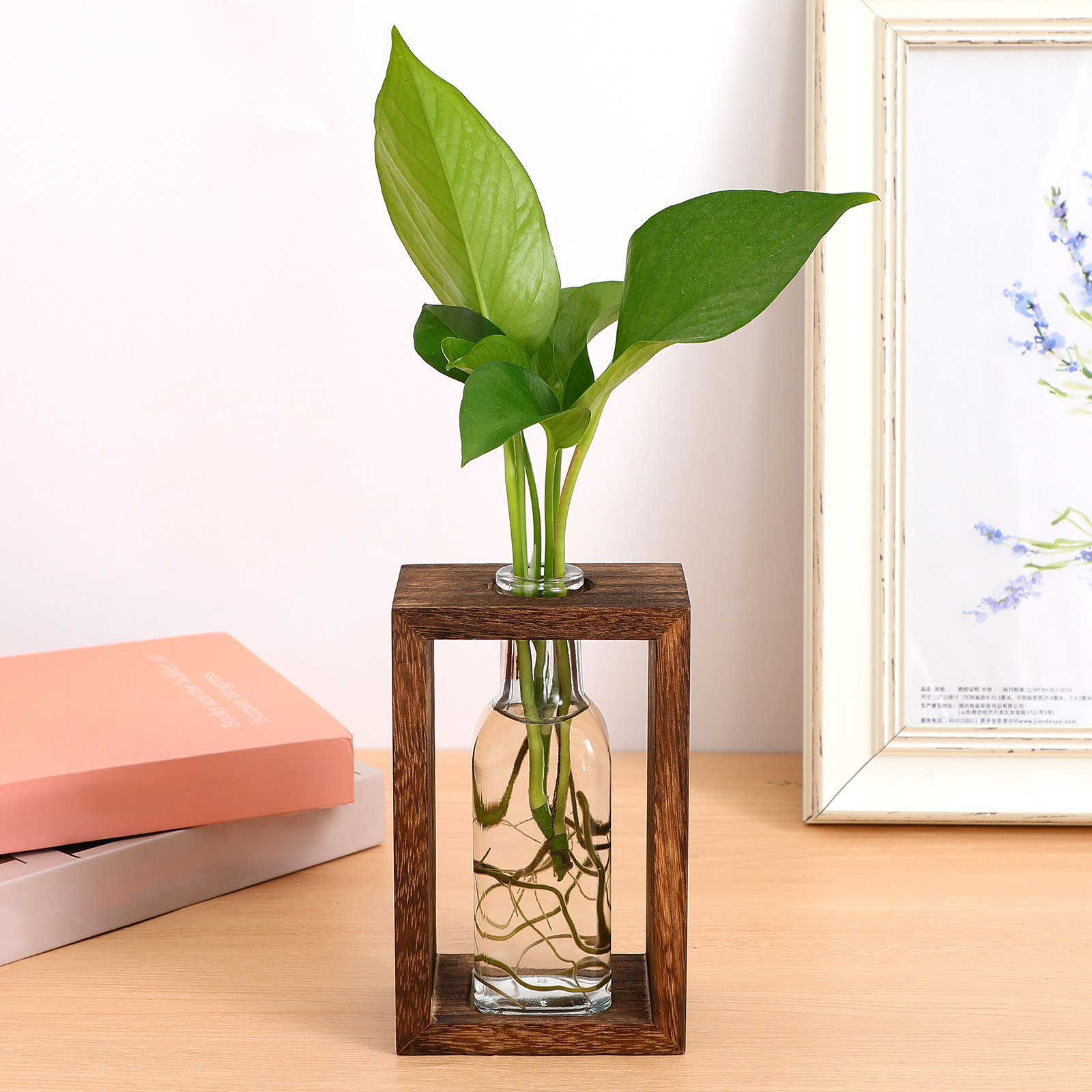 Propagation Station Vase - 1 Set Holz-Hydroponik-Pflanzenvermehrungsstation, Glas-Pflanzgefäß, Transparente Vase,