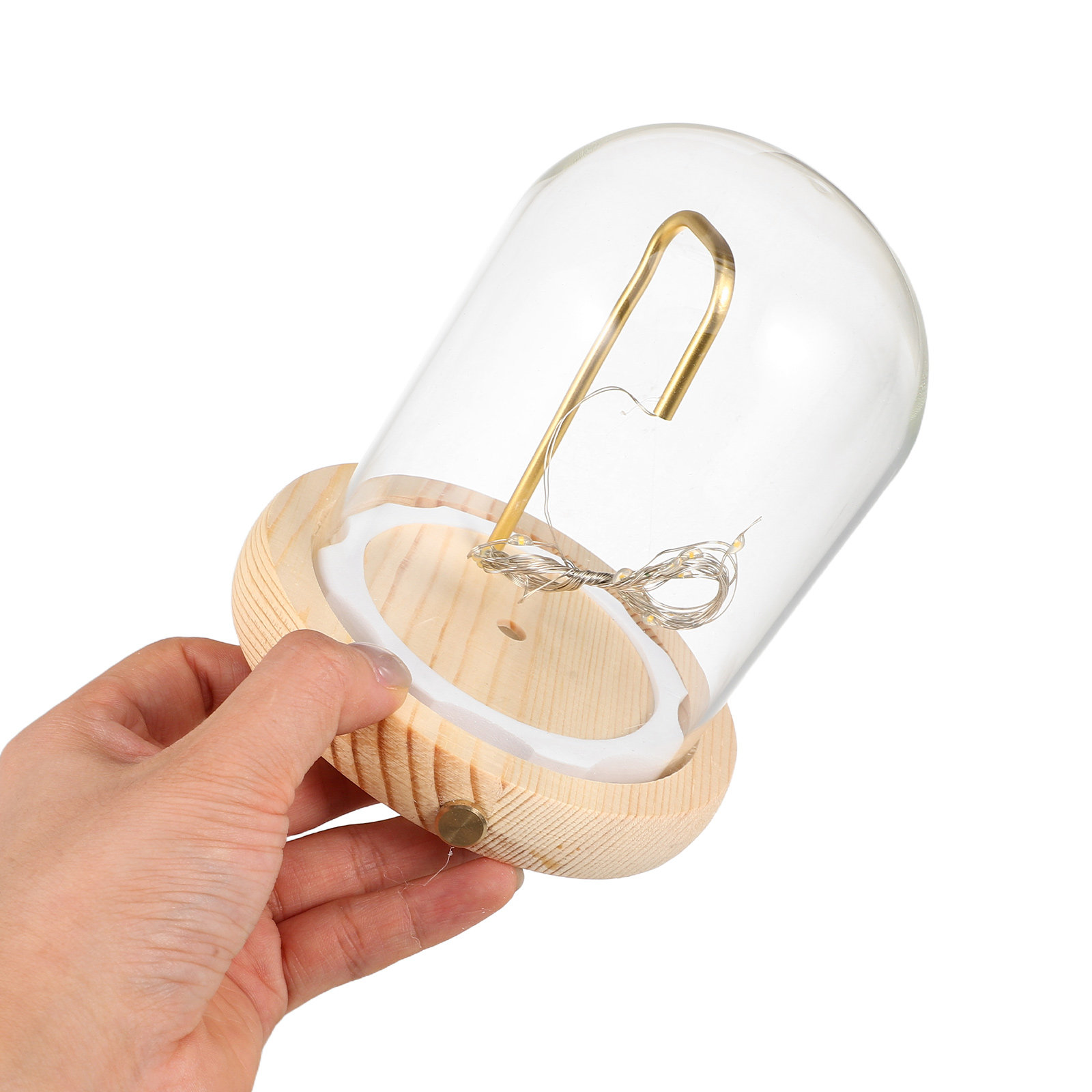 Plastic Dome Clear - Glasvitrine mit Holzsockel und LED-Beleuchtung, Klare